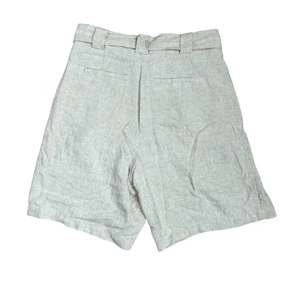 Womens Linen Blend Bermuda Shorts Loose Belted European Summer Old Money Minimal